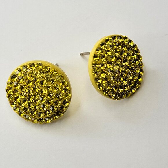 Yellow Rhinestones Small Earrings - Picture 9 of 10
